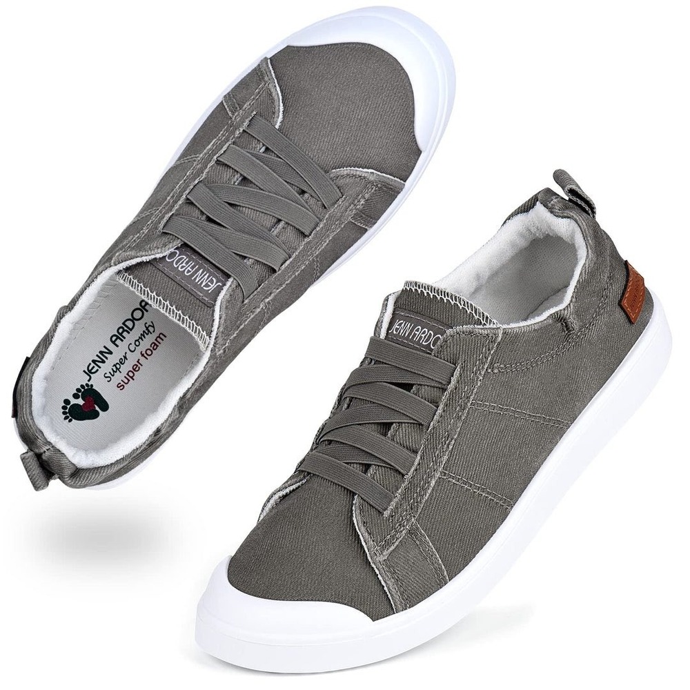 Jenn Ardor Gray Canvas Slip-On Sneakers with White Soles